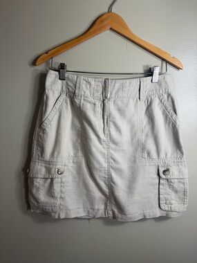 Ann Taylor Linen Cargo Skirt Tan Beige Size 6 Utility Pockets Summer